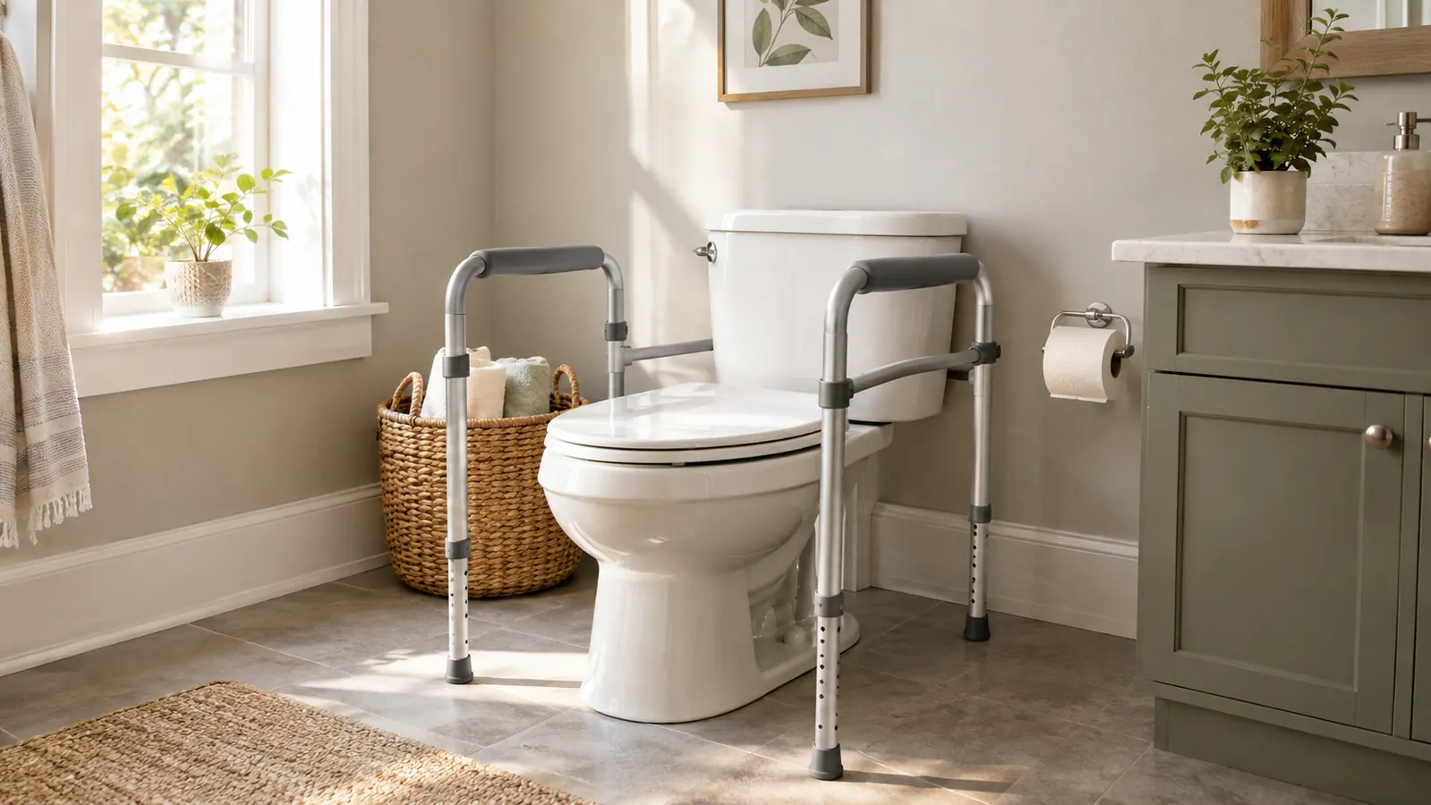How to Stand Up From the Toilet With a Safety Rail